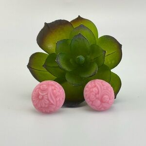 Vintage, Pink Celluloid Flower Earrings, Coquette Girl, Art Nouveau, Studs